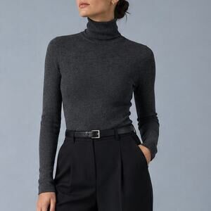 Michael Kors Collection Merino Wool Turtleneck Bodysuit Charcoal Size S Flaw